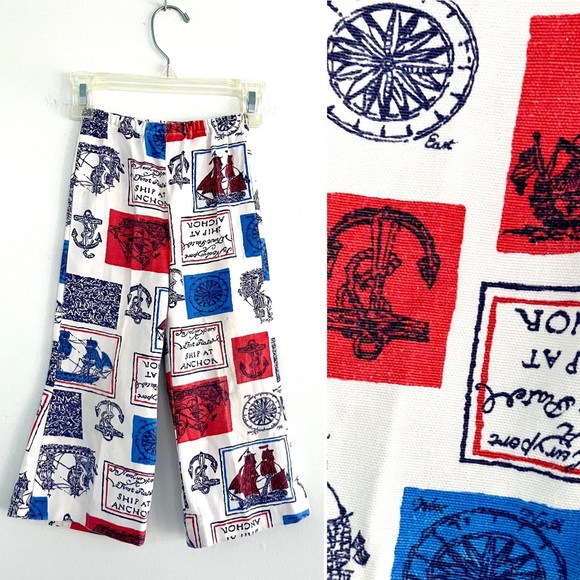 Vintage 60’s nautical novelty print flare cotton pants - Picture 1 of 11